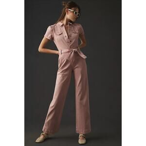 PAIGE Pink Short Sleeves Button Front Belted Anessa Jumpsuit Size 00
